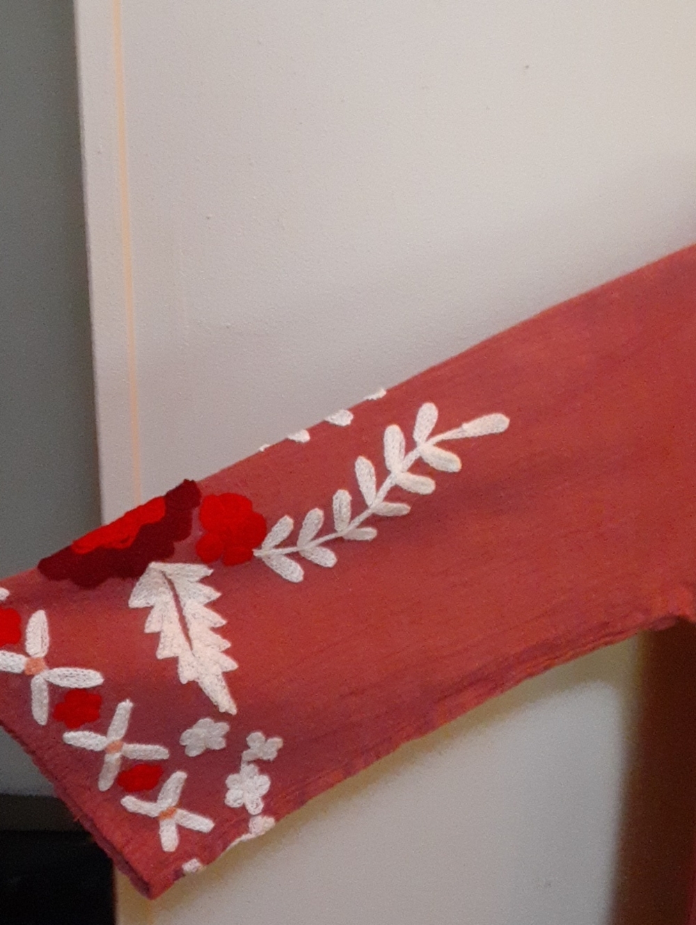 Embroidered Peasant Tunic Top - Dusty Rose with White & Red Floral Embroidery - Picture 7 of 13